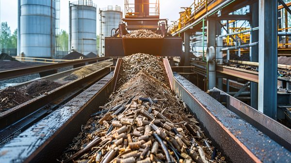 Conveyor system transports biomass to pyrolysis reactor for biochar production